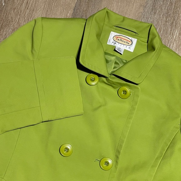 Talbots Petites Chartreuse Spring Green Double Breasted Button Up Jacket Coat PP - Picture 1 of 9
